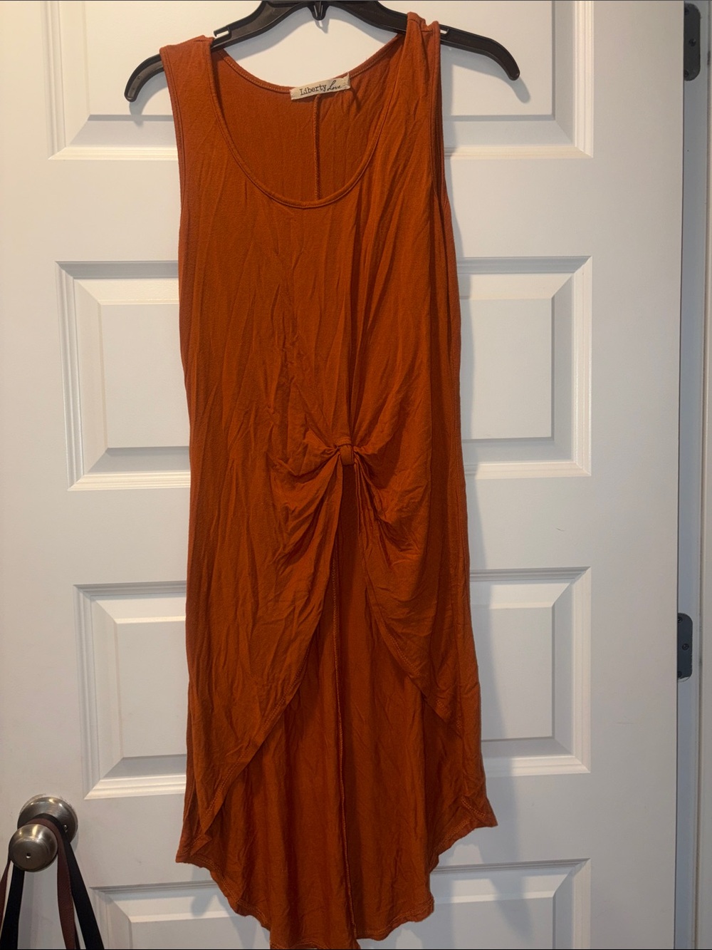 Rust Knot-Front Sleeveless Hi Low Top